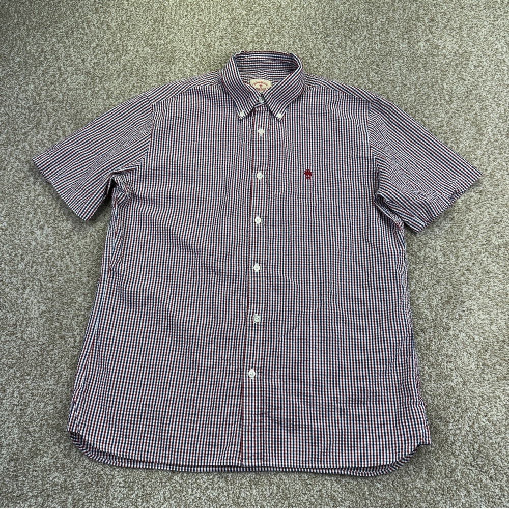 Brooks Brothers Red Fleece Checkered Seersucker Shirt Size L Red White Blue - Picture 4 of 14